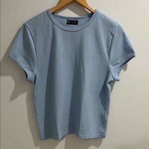 NWT GAP Women’s Baby Tee Large Tall Blue Waffle Short Sleeve Shirt Cotton Blend